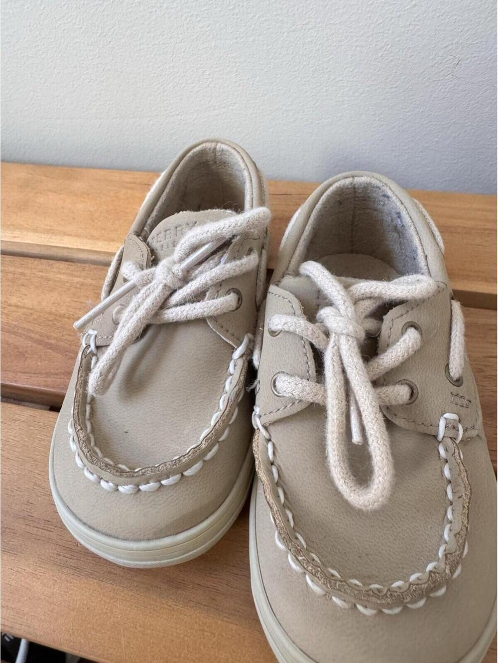 Sperry Top-Sider Bluefish Leather Crib Boat Shoes Tan Unisex Baby Toddler Size 4